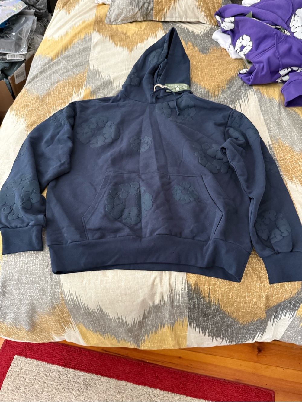 Denim Tears Mono Wreath Men’s Navy Fleece Hoodie Size M
